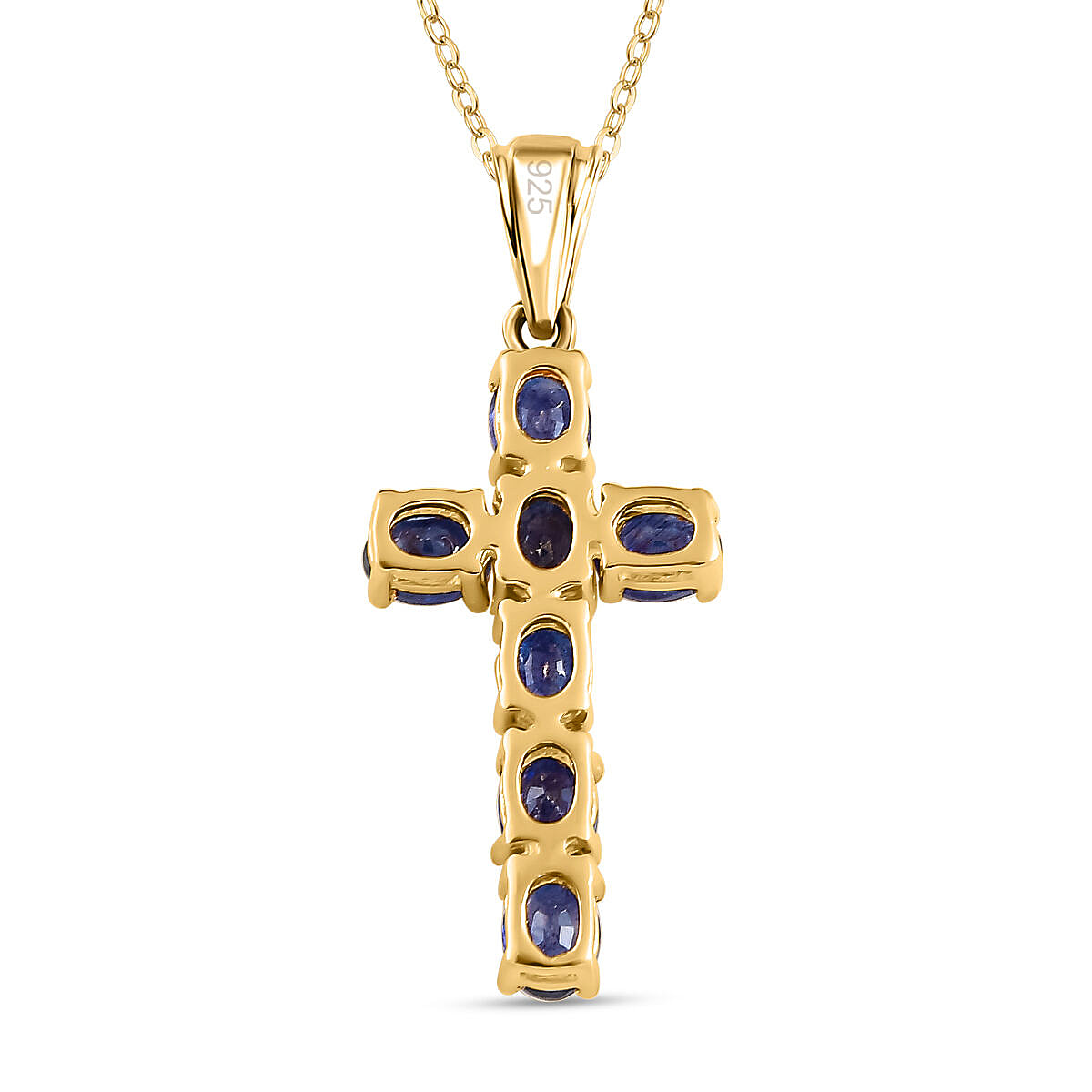 Fissure Filled Blue Sapphire Cross Pendant with Chain (Size 20