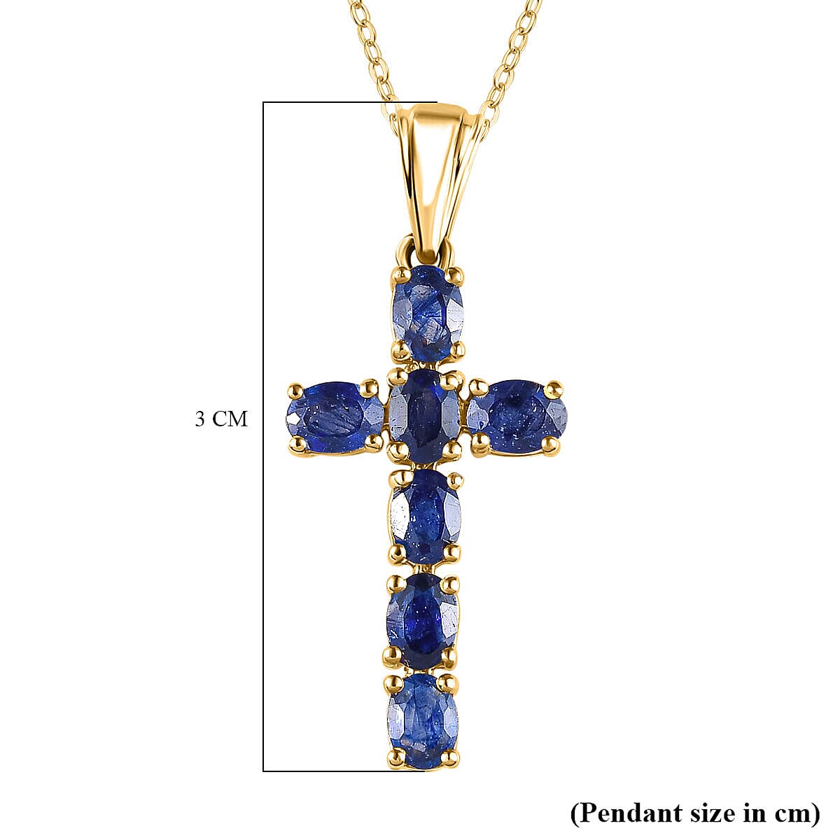 Masoala Sapphire (FF) Cross Pendant with Chain (Size 20) in 18K Yellow Gold Vermeil Plated Sterling Silver, 1.80 Ct.