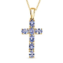 Zambian Emerald Cross Pendant with Chain(20) With Lobster Clasp in 18K Vermeil Yellow Gold Plated Sterling Silver 1.064 Ct.
