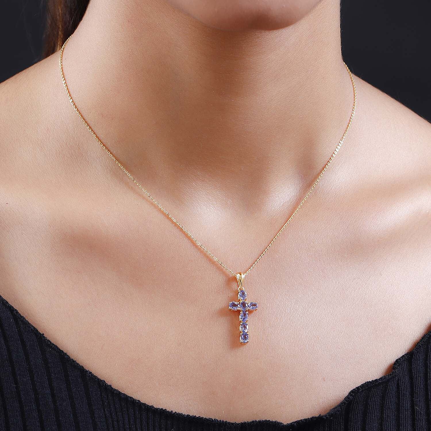 14kt Yellow Gold Necklace with Cross Pendant with online Tanzanite