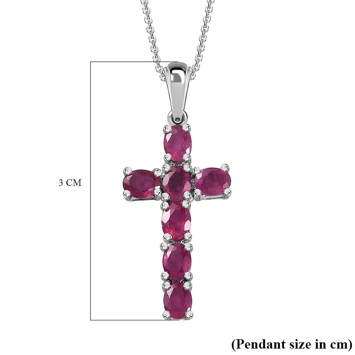 African Ruby Cross Pendant with Chain (Size-20) in Platinum Overlay Sterling Silver 1.90 Ct