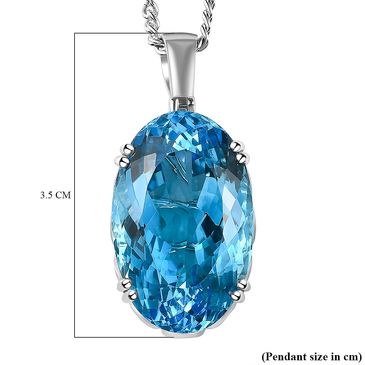 Blue Topaz and Natural Cambodian Zircon Pendant with Chain (Size 20) in Platinum Overlay Sterling Silver 51.19 Ct, Silver wt 10.37 Gms