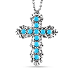 2 Piece Set -  Sleeping Beauty Turquoise Chain and Cross Pendant Stainless Steel  1.160  Ct.