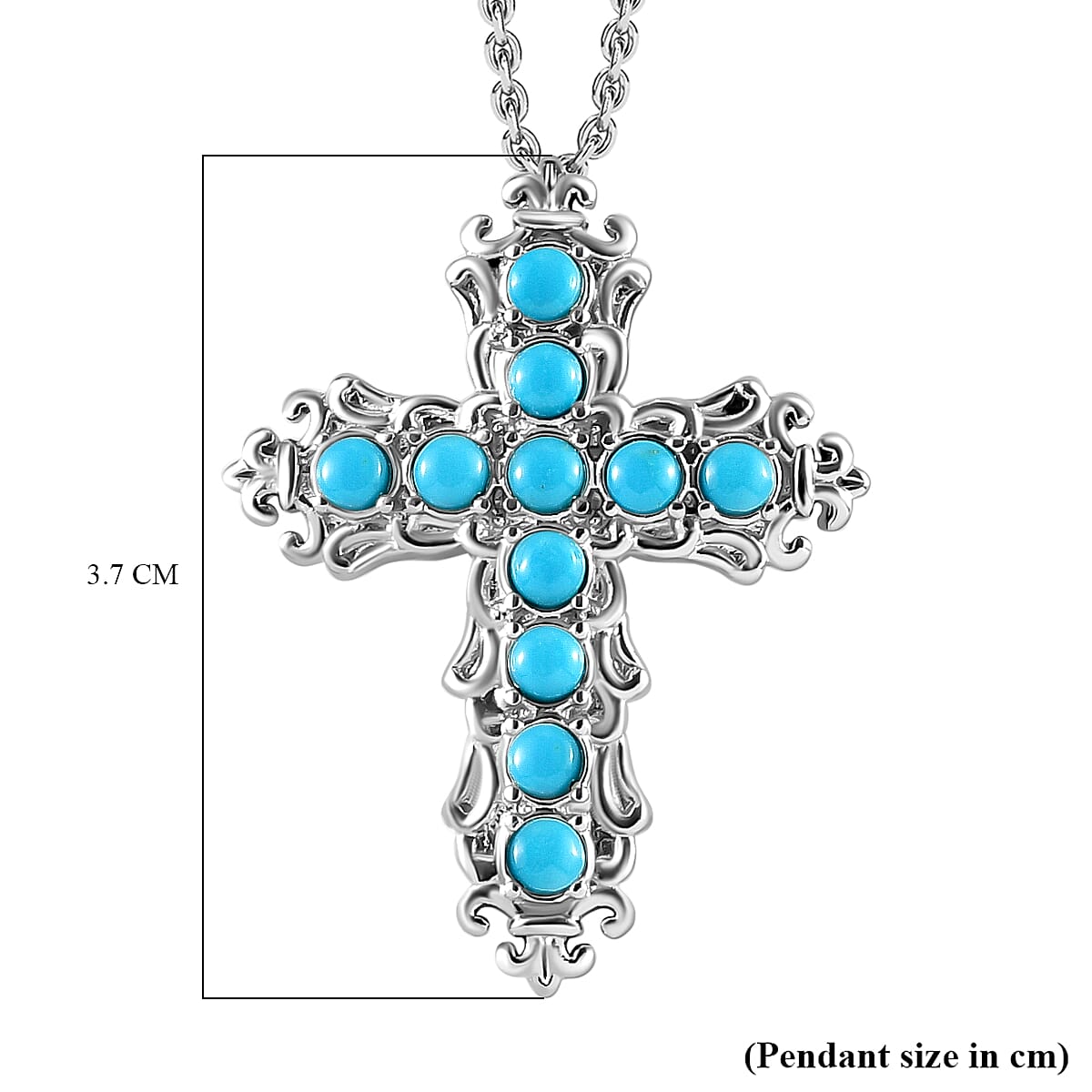 Arizona Sleeping Beauty Turquoise Cross Pendant with Chain (Size 20) with Magnetic Clasp in Stainless Steel 1.350 Ct