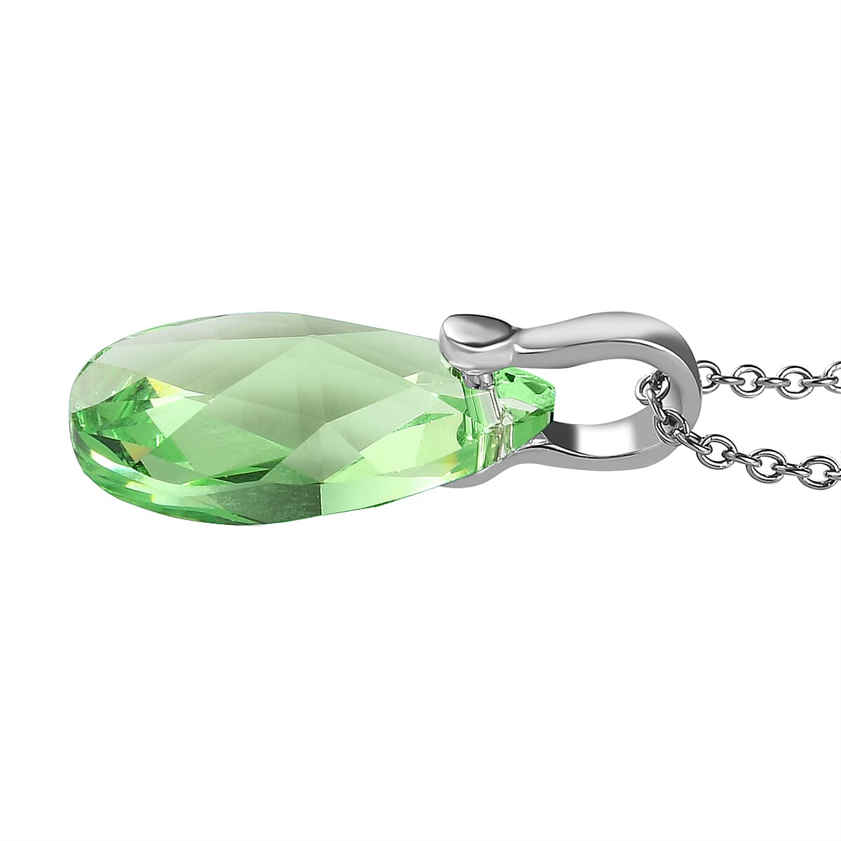 Peridot Crystal Pendant (Pear 22x13) in Platinum Overlay Sterling Silver  with Lobser Clasp (Size - 20) with Stainless Steel Chain