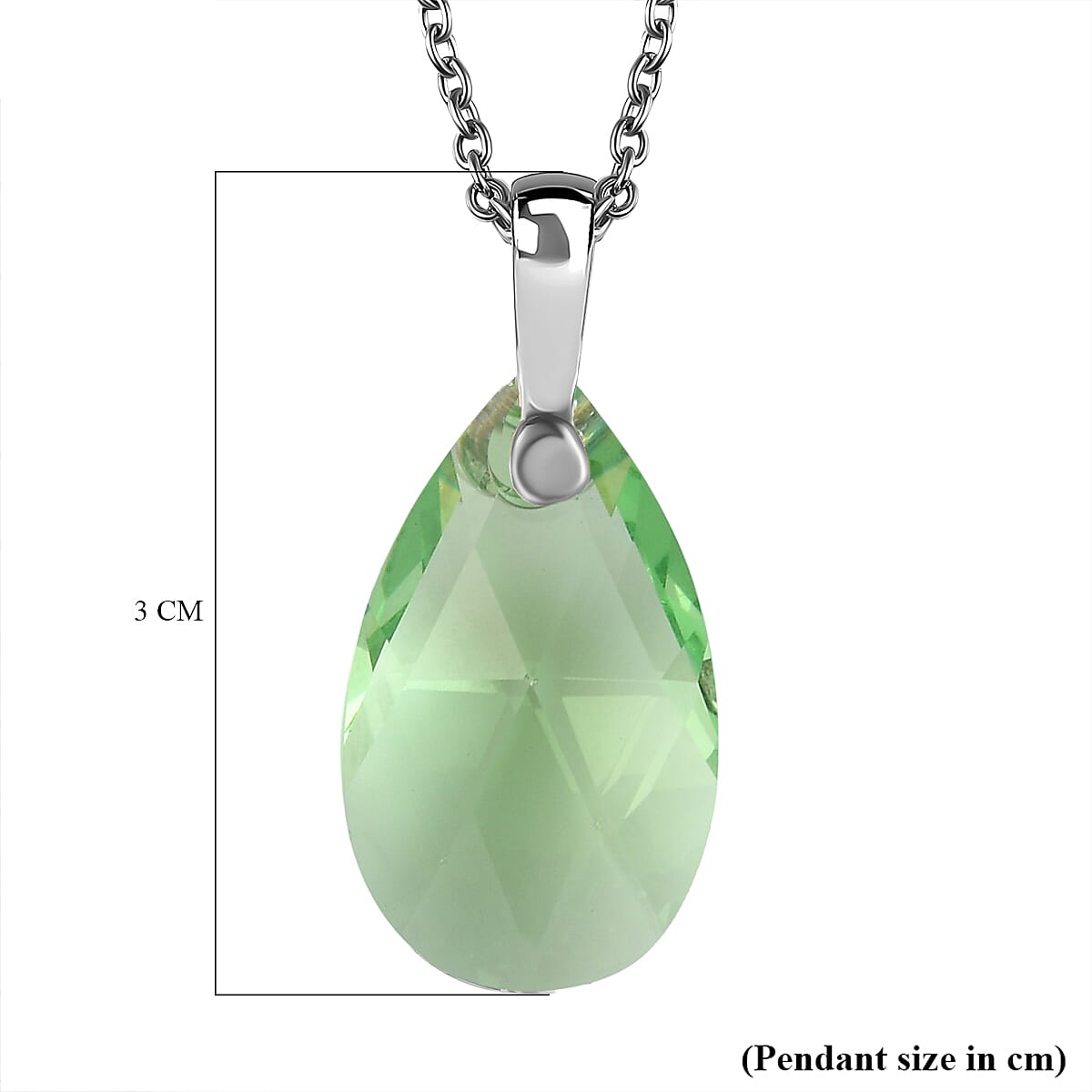 Peridot Crystal Pendant (Pear 22x13) in Platinum Overlay Sterling Silver  with Lobser Clasp (Size - 20) with Stainless Steel Chain