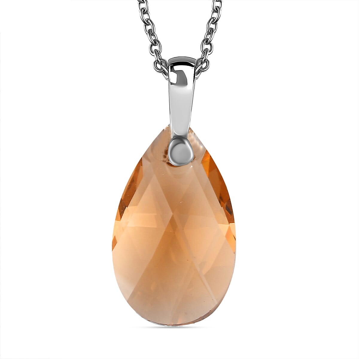 Light Colarado Crystal Pendant (Pear 22x13) in Platinum Overlay Sterling Silver  with Lobser Clasp (Size - 20) with Stainless Steel Chain