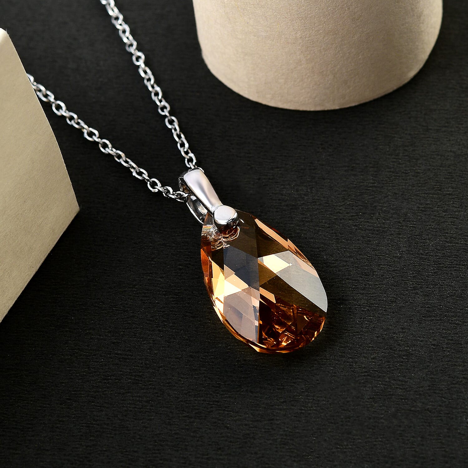 Light Colarado Crystal Pendant (Pear 22x13) in Platinum Overlay Sterling Silver  with Lobser Clasp (Size - 20) with Stainless Steel Chain