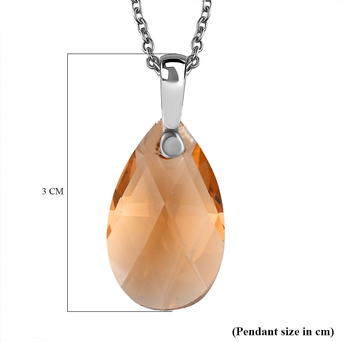 Light Colarado Crystal Pendant (Pear 22x13) in Platinum Overlay Sterling Silver  with Lobser Clasp (Size - 20) with Stainless Steel Chain