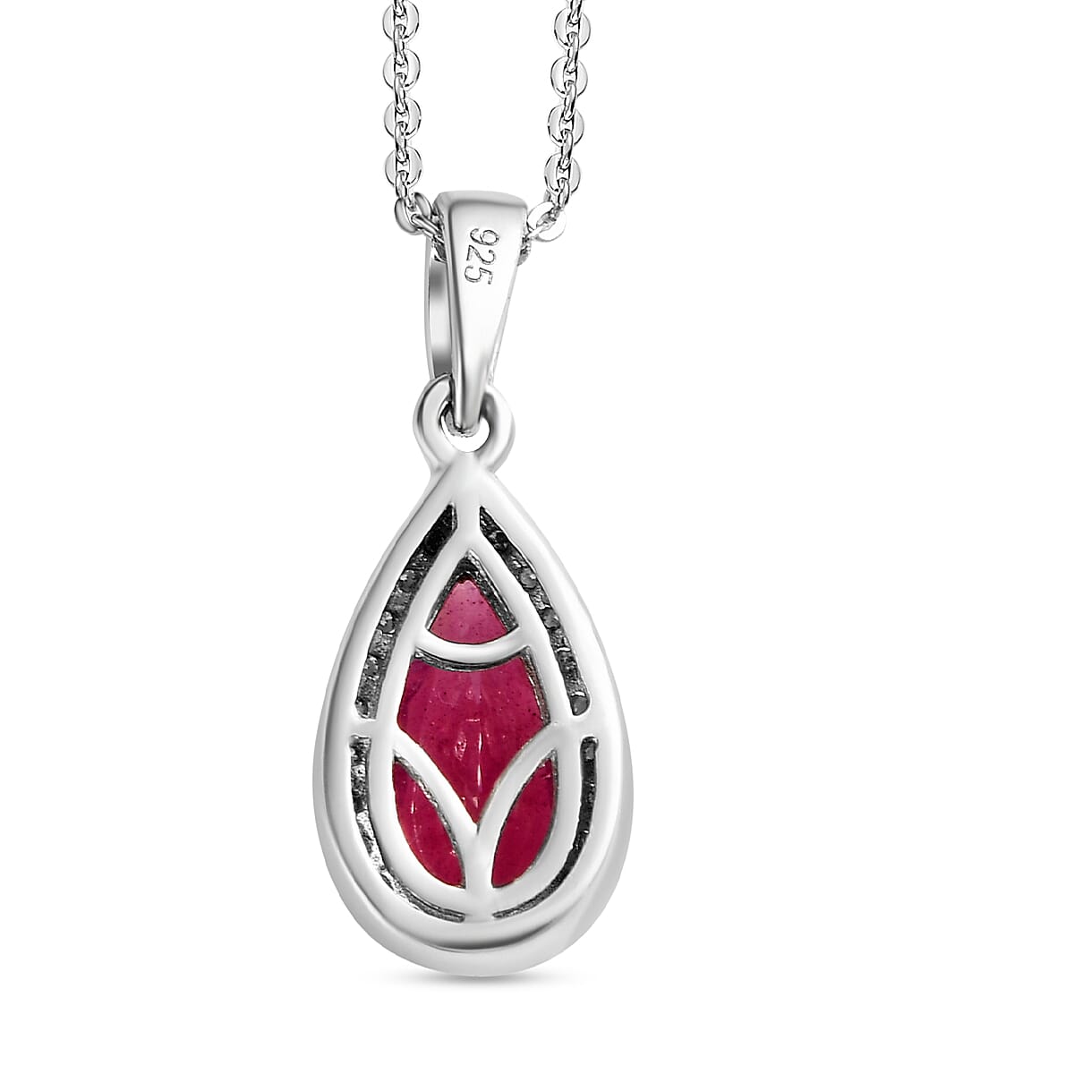 African Ruby and Moissanite Pendant with Chain (Size 20) in Platinum Overlay Sterling Silver 3.17 Ct.