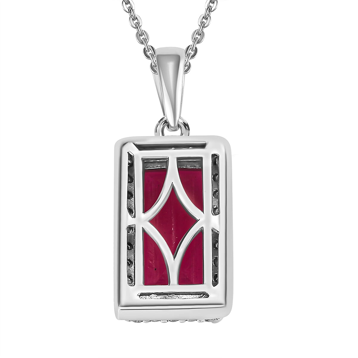 African Ruby & Moissanite Pendant with Chain (Size 20) in Platinum Overlay Sterling Silver 4.24 Ct.