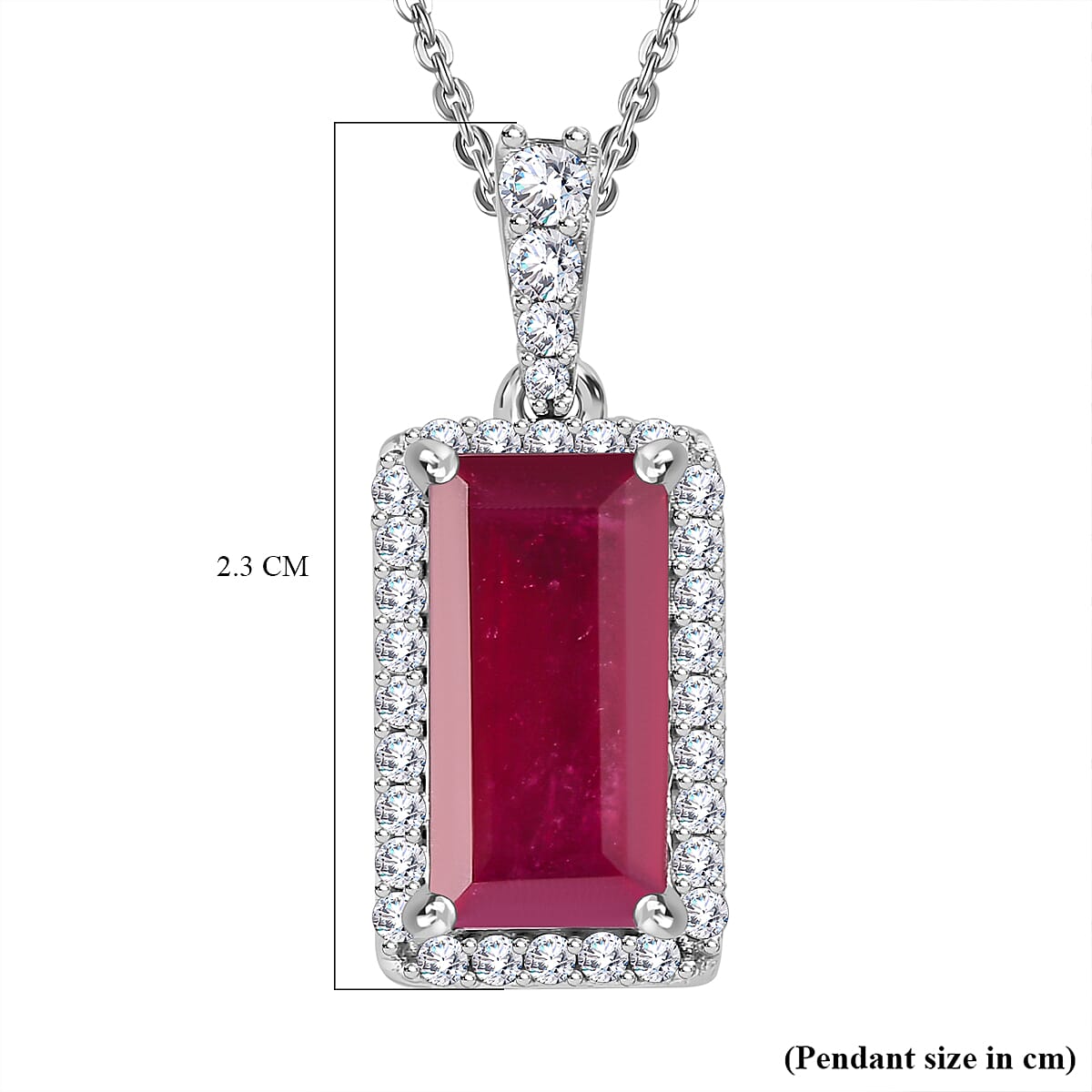 African Ruby & Moissanite Pendant with Chain (Size 20) in Platinum Overlay Sterling Silver 4.24 Ct.