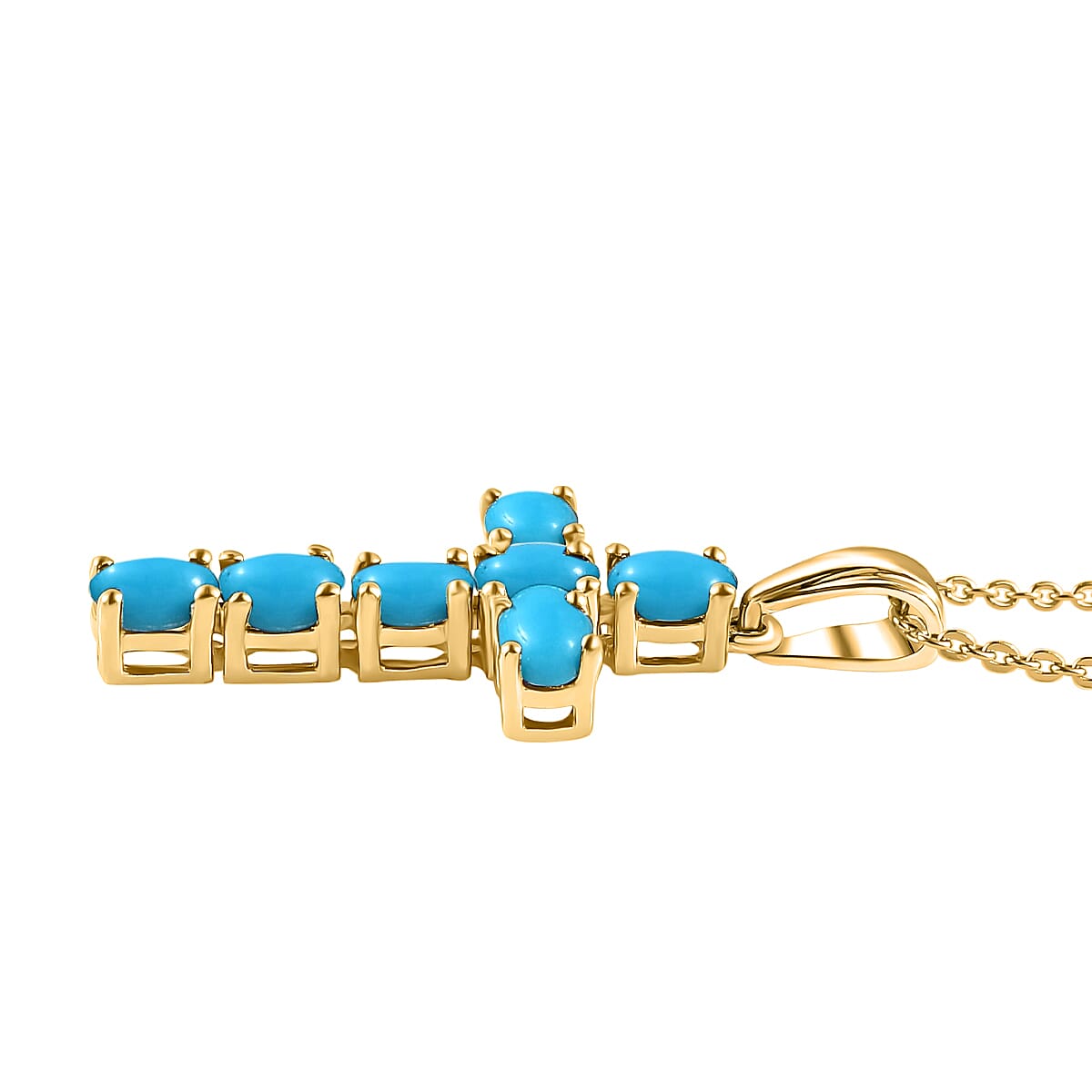 Arizona Sleeping Beauty Turquoise Cross Pendant with Chain (Size - 20 ) in 18K Vermeil Yellow Gold Plated Sterling Silver 1.10 Ct