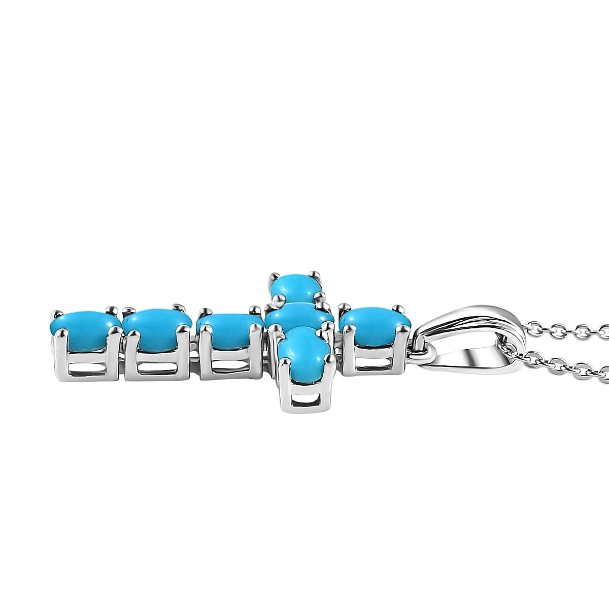Arizona Sleeping Beauty Turquoise Cross Pendant with Chain (Size-20) in Platinum Overlay Sterling Silver 1.27 Ct.