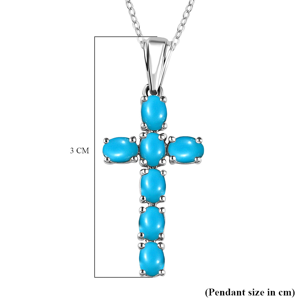 Arizona Sleeping Beauty Turquoise Cross Pendant with Chain (Size-20) in Platinum Overlay Sterling Silver 1.27 Ct.