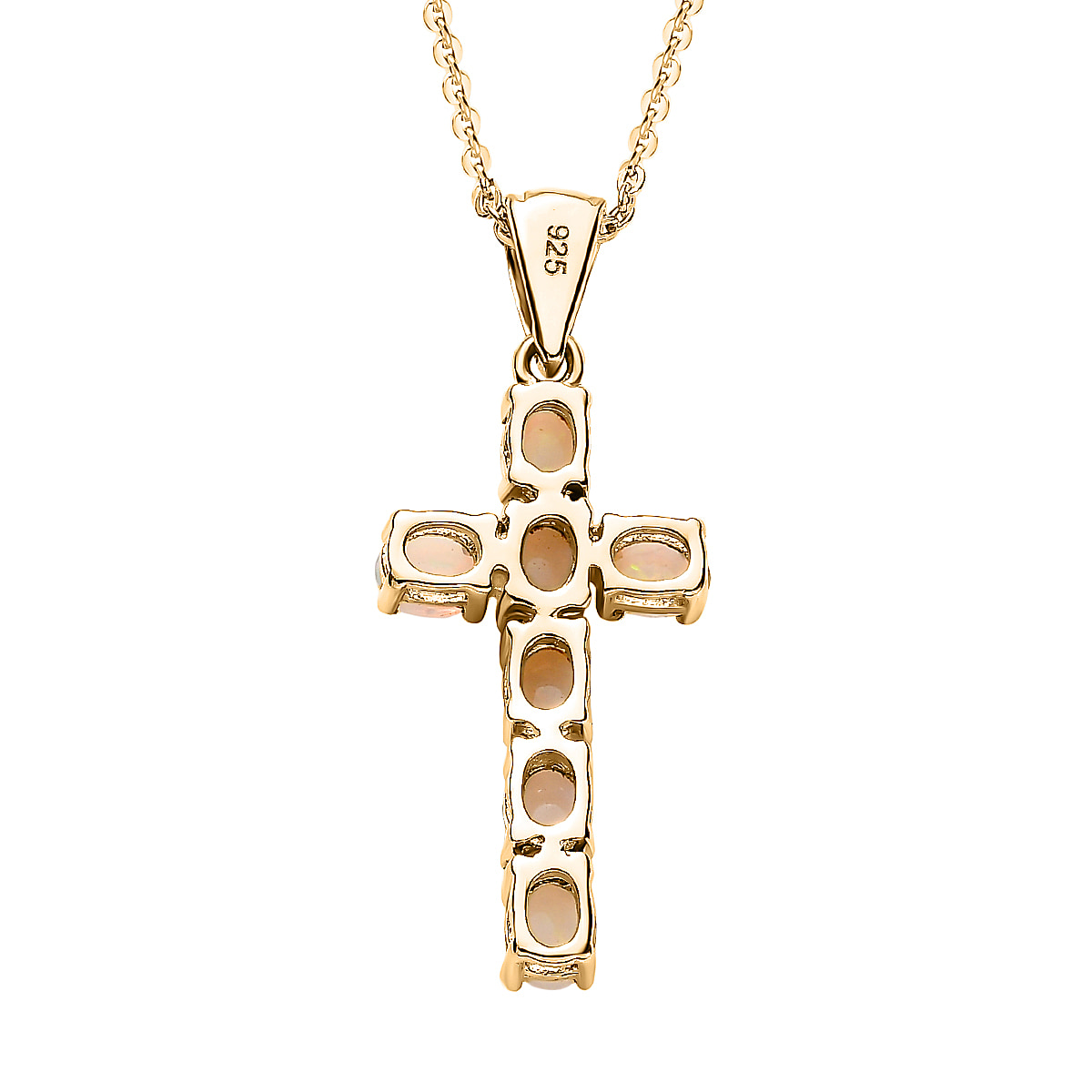 Ethiopian Opal Cross Pendant with Chain (Size 20 Inch) in 18K