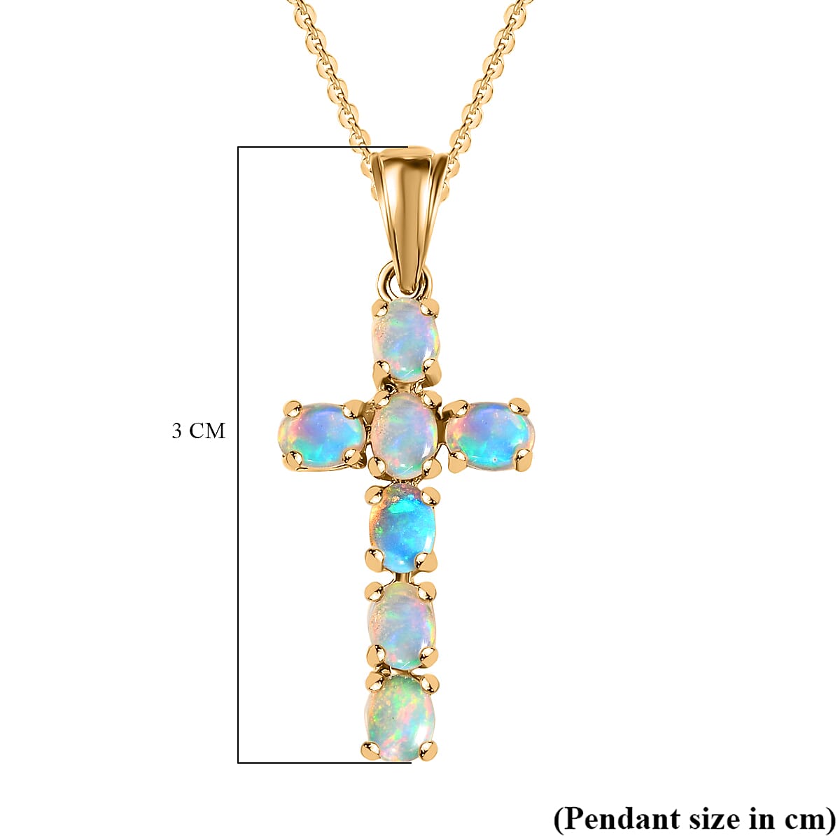 Ethiopian Welo Opal Cross Pendant with Chain(Size 20) in 18K Vermeil Yellow Gold Plated Sterling Silver