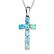 Sleeping Beauty Turquoise Cross Pendant with Chain (Size 20 Inch) in Platinum Overlay Sterling Silver