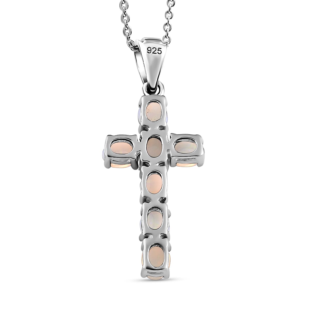 Ethiopian Welo Opal Cross Pendant with Chain (Size 20) in Platinum Overlay Sterling Silver