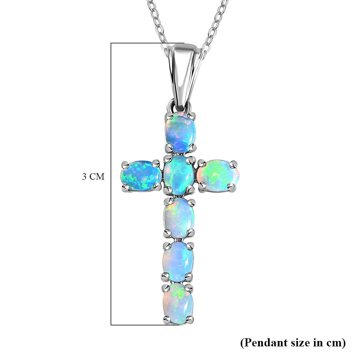 Ethiopian Welo Opal Cross Pendant with Chain (Size 20) in Platinum Overlay Sterling Silver