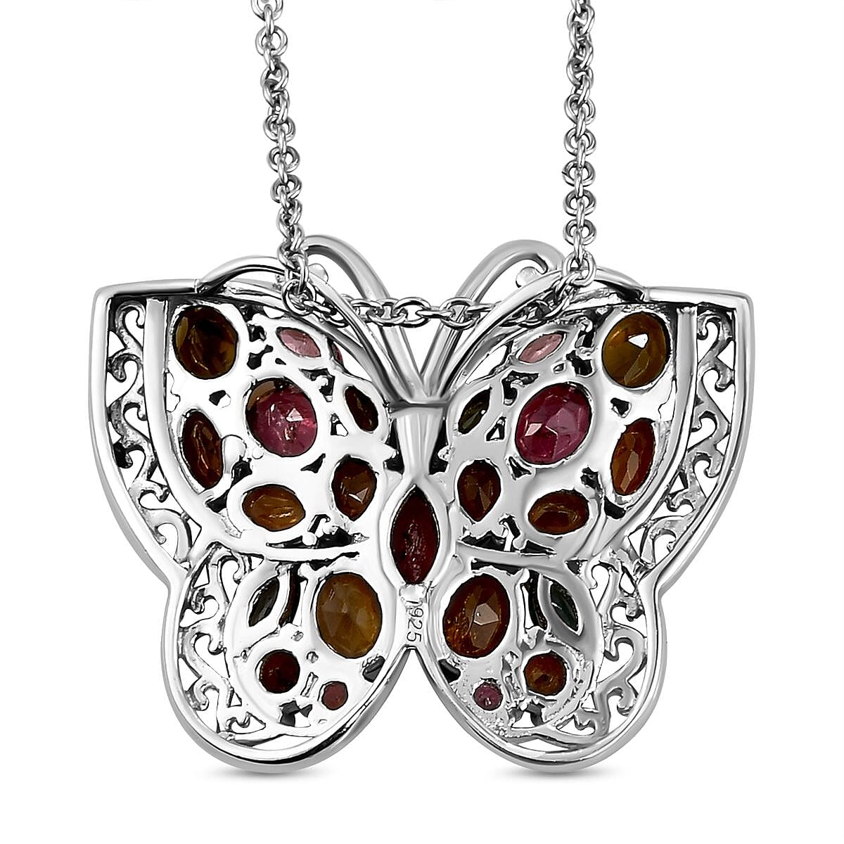 Multi-Tourmaline Butterfly Pendant with Chain (Size-18 ) in Platinum Overlay Sterling Silver 4.09 Ct, Silver Wt. 6.50 Gms