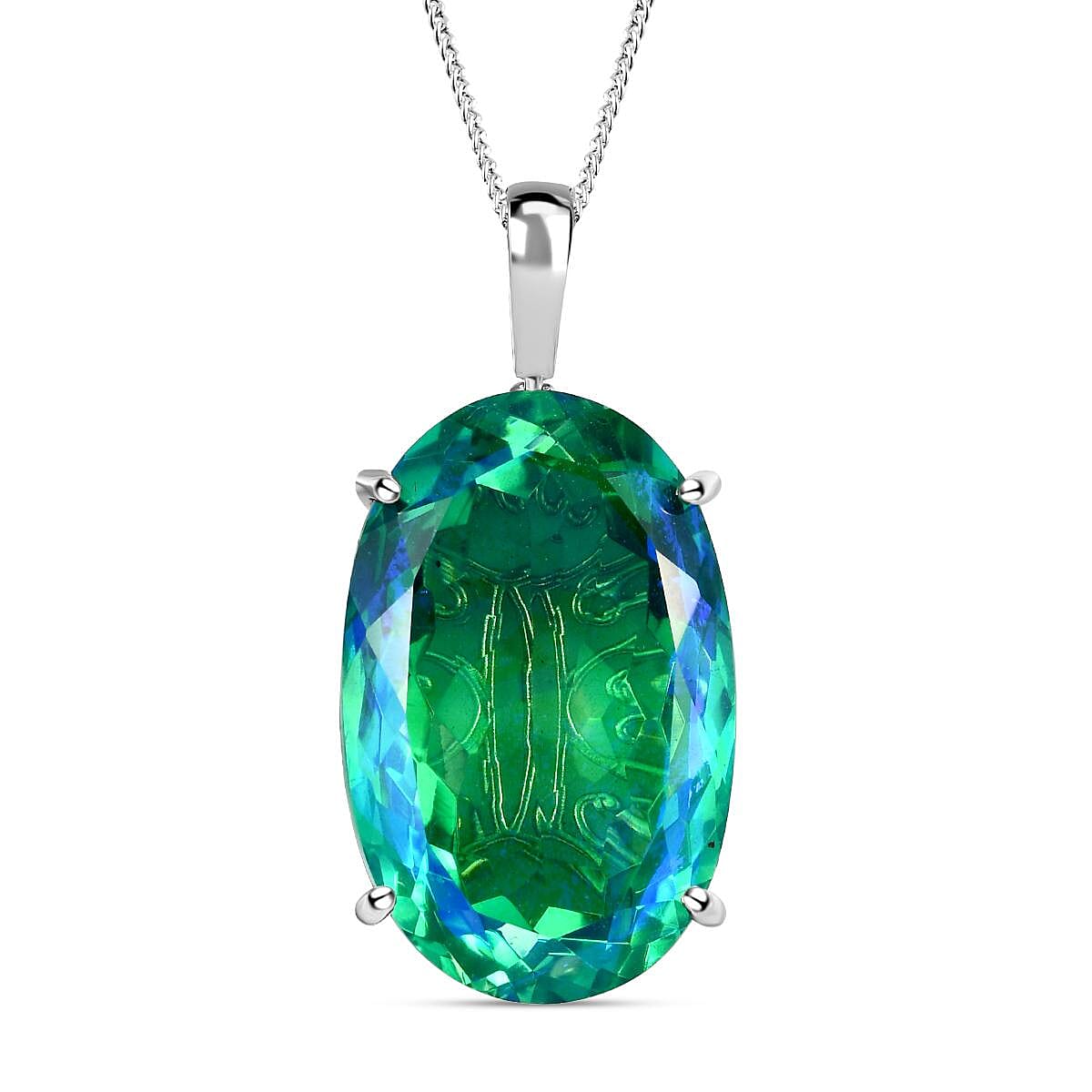 TJC Launch- Peacock Quartz Pendant with in Platinum Overlay Sterling Silver 100.00 Ct