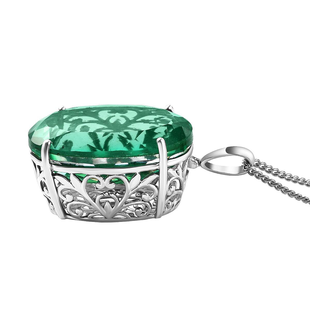 TJC Launch- Peacock Quartz Pendant with in Platinum Overlay Sterling Silver 100.00 Ct