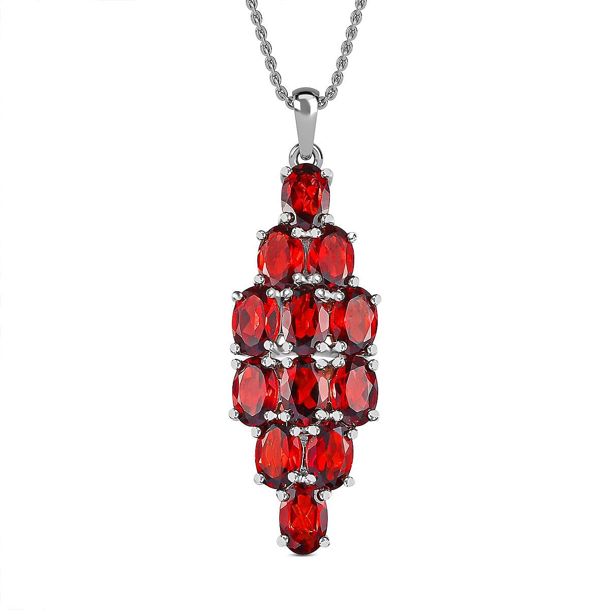 Red Garnet Cluster Pendant With Chain (Size 20) in Platinum Overlay Sterling Silver 5.00 Ct.