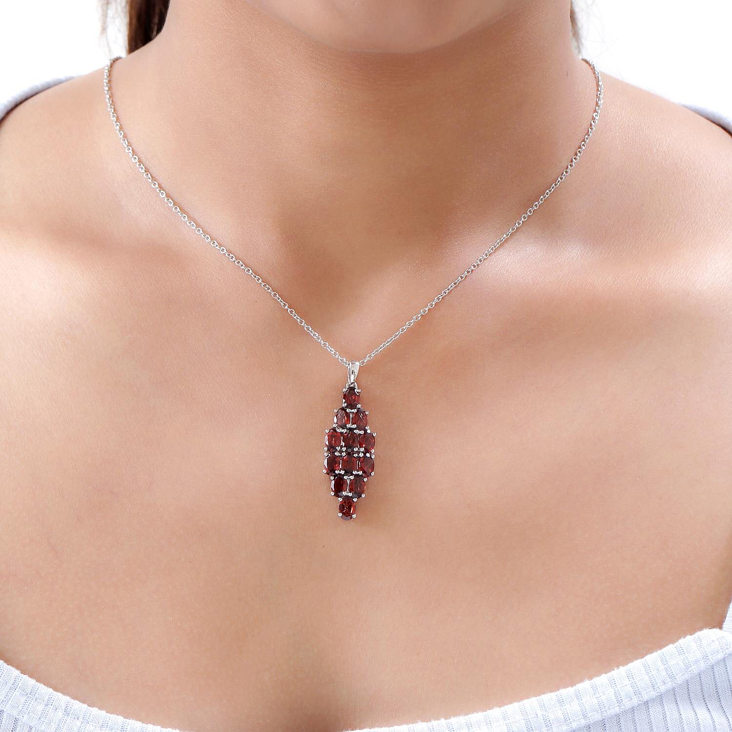 Red Garnet Cluster Pendant With Chain (Size 20) in Platinum Overlay Sterling Silver 5.00 Ct.