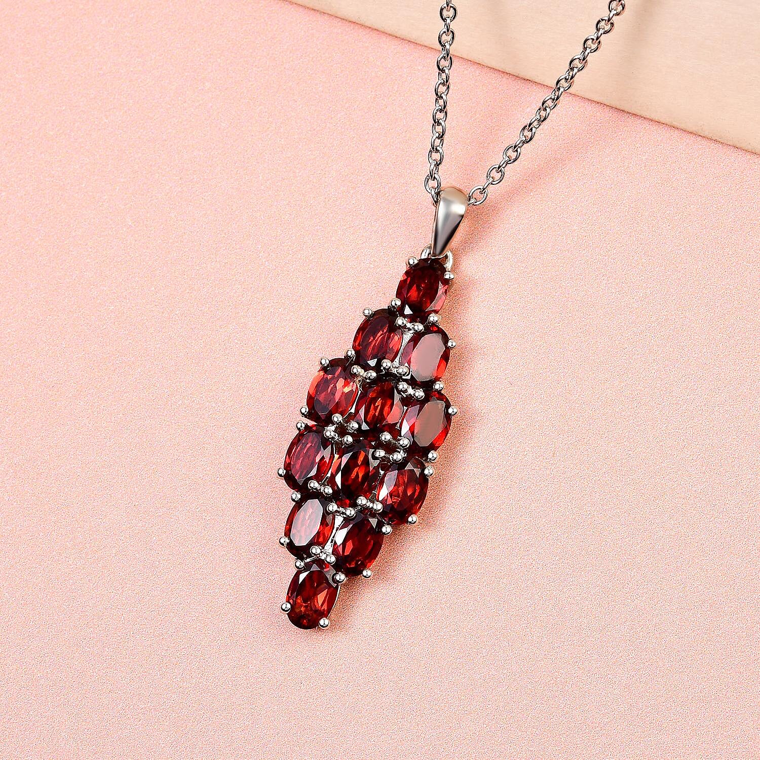 Red Garnet Cluster Pendant With Chain (Size 20) in Platinum Overlay Sterling Silver 5.00 Ct.