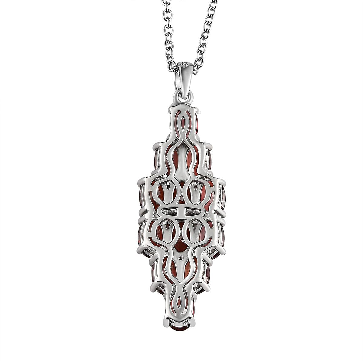 Red Garnet Cluster Pendant With Chain (Size 20) in Platinum Overlay Sterling Silver 5.00 Ct.