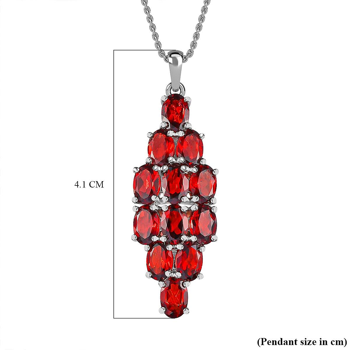 Red Garnet Cluster Pendant With Chain (Size 20) in Platinum Overlay Sterling Silver 5.00 Ct.