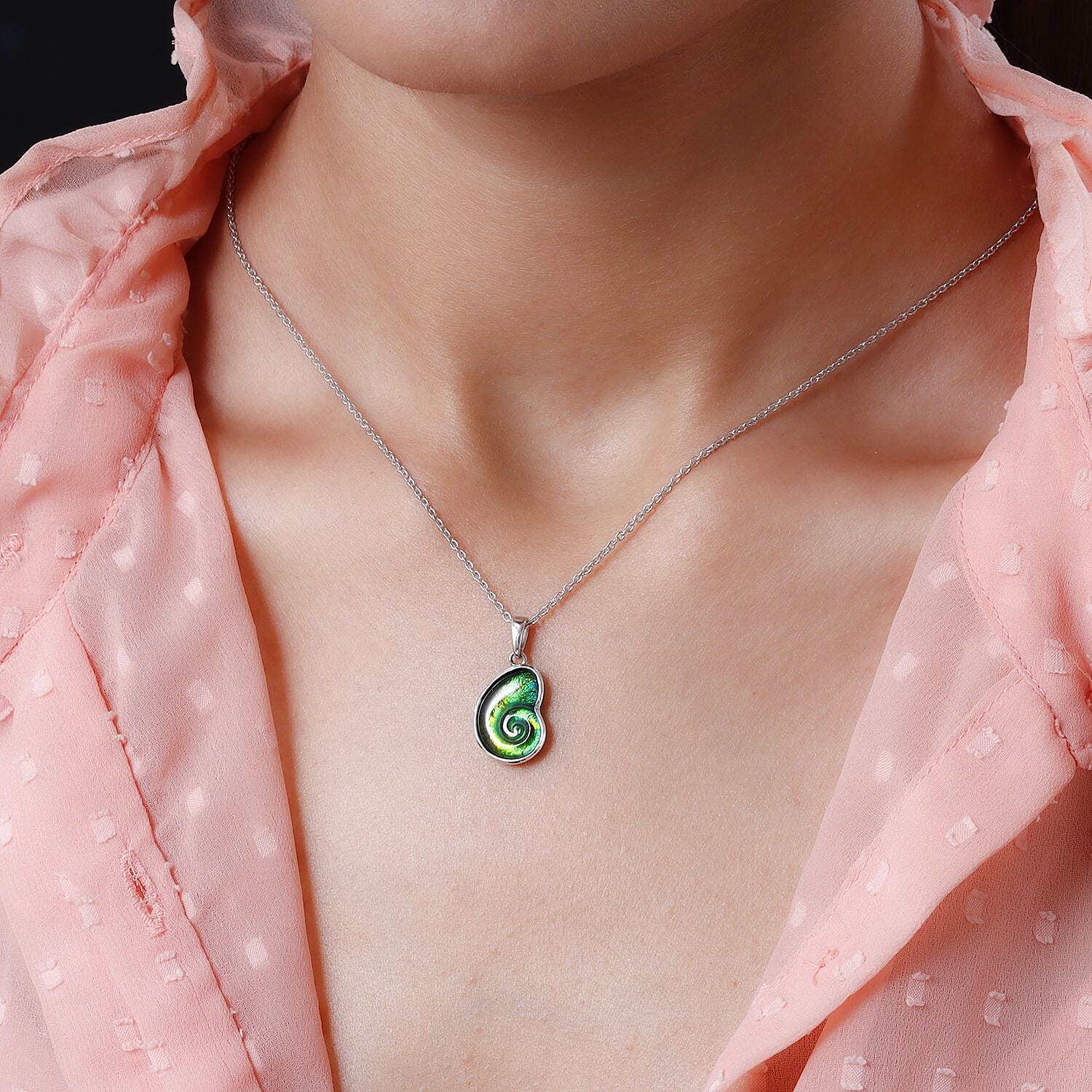 AA Ammolite Pendant with Chain (Size-18) in Platinum Overlay Sterling Silver 4.41 Ct.