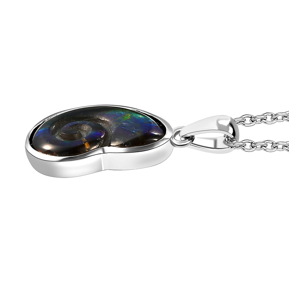 AA Ammolite Pendant with Chain (Size-18) in Platinum Overlay Sterling Silver 4.41 Ct.