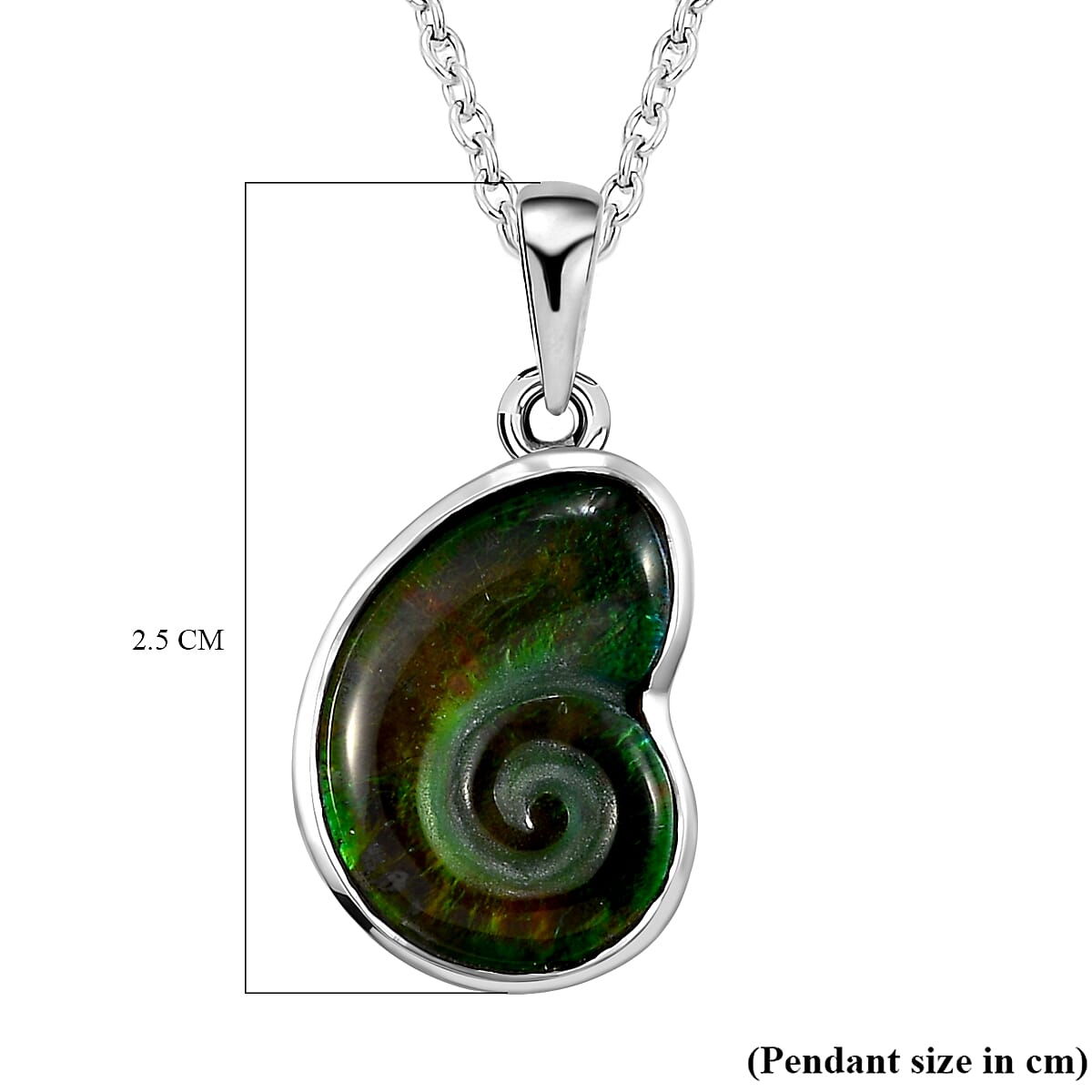 AA Ammolite Pendant with Chain (Size-18) in Platinum Overlay Sterling Silver 4.41 Ct.