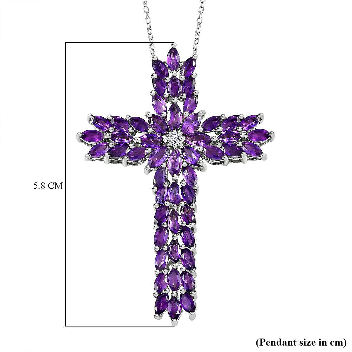 Doorbuster - Amethyst and Natural Cambodian Zircon Cross Pendant with Chain (Size 20) in Platinum Overlay Sterling Silver 8.236 Ct, Silver Wt. 9.64 Gms