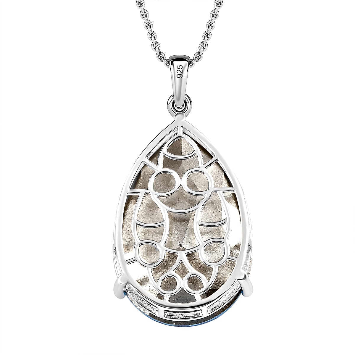 Aquamarine Crystal Pendant (Pear 30x20) in Sterling Silver with Stainless Steel Chain (Size - 20)