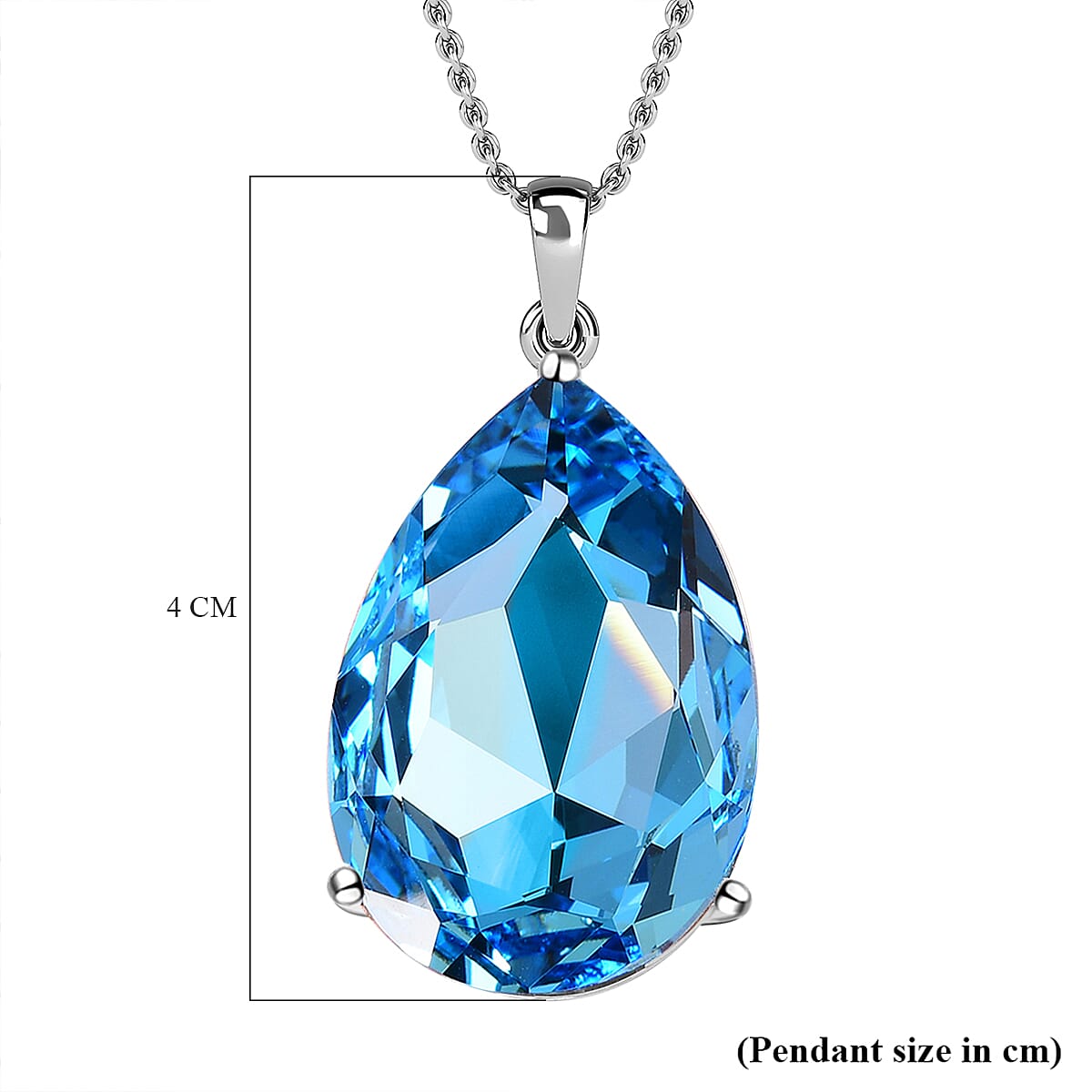 Aquamarine Crystal Pendant (Pear 30x20) in Sterling Silver with Stainless Steel Chain (Size - 20)