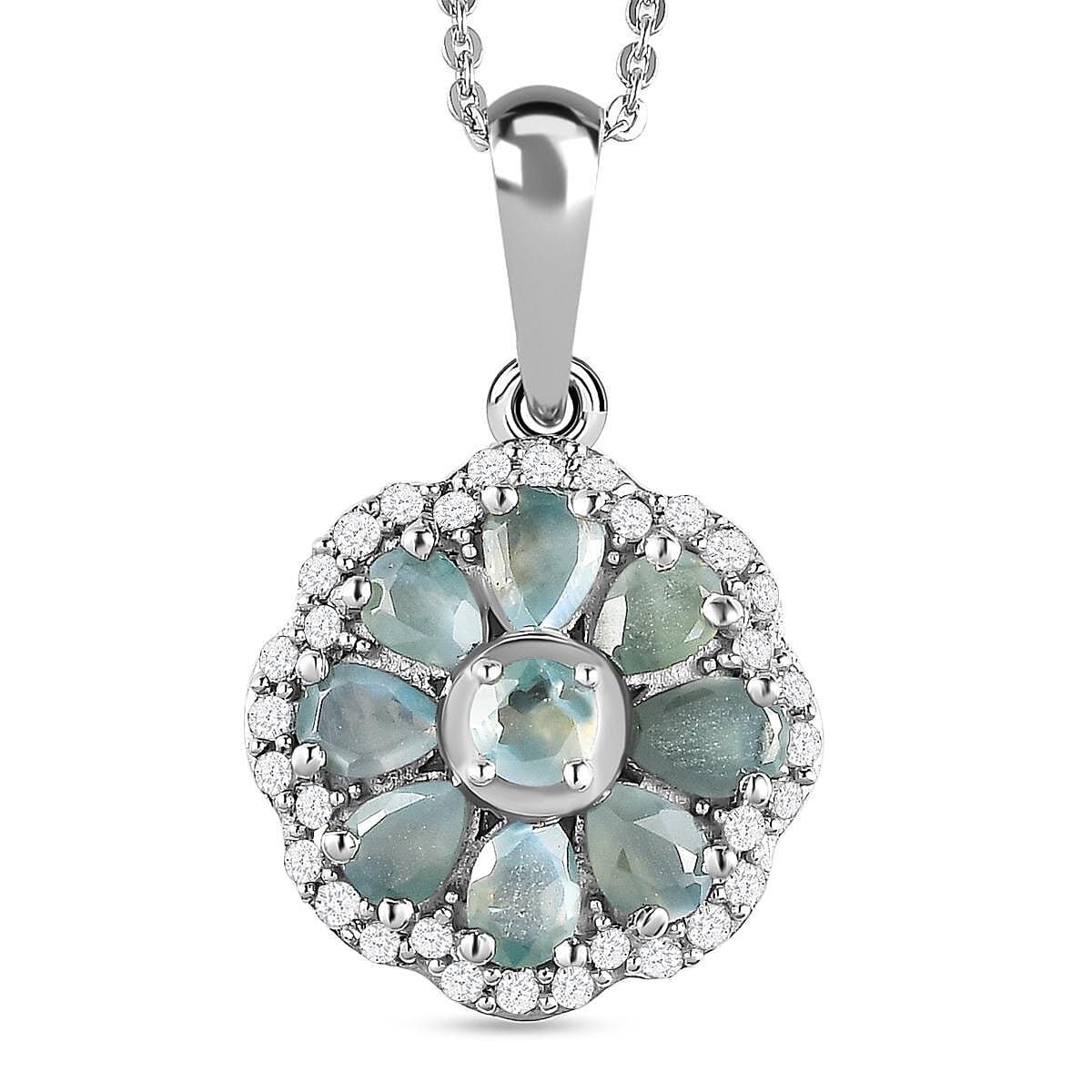 Alexandrite & Natural Zircon Cluster Pendant with Chain (Size 20) in Platinum Overlay Sterling Silver 1.91 Ct.
