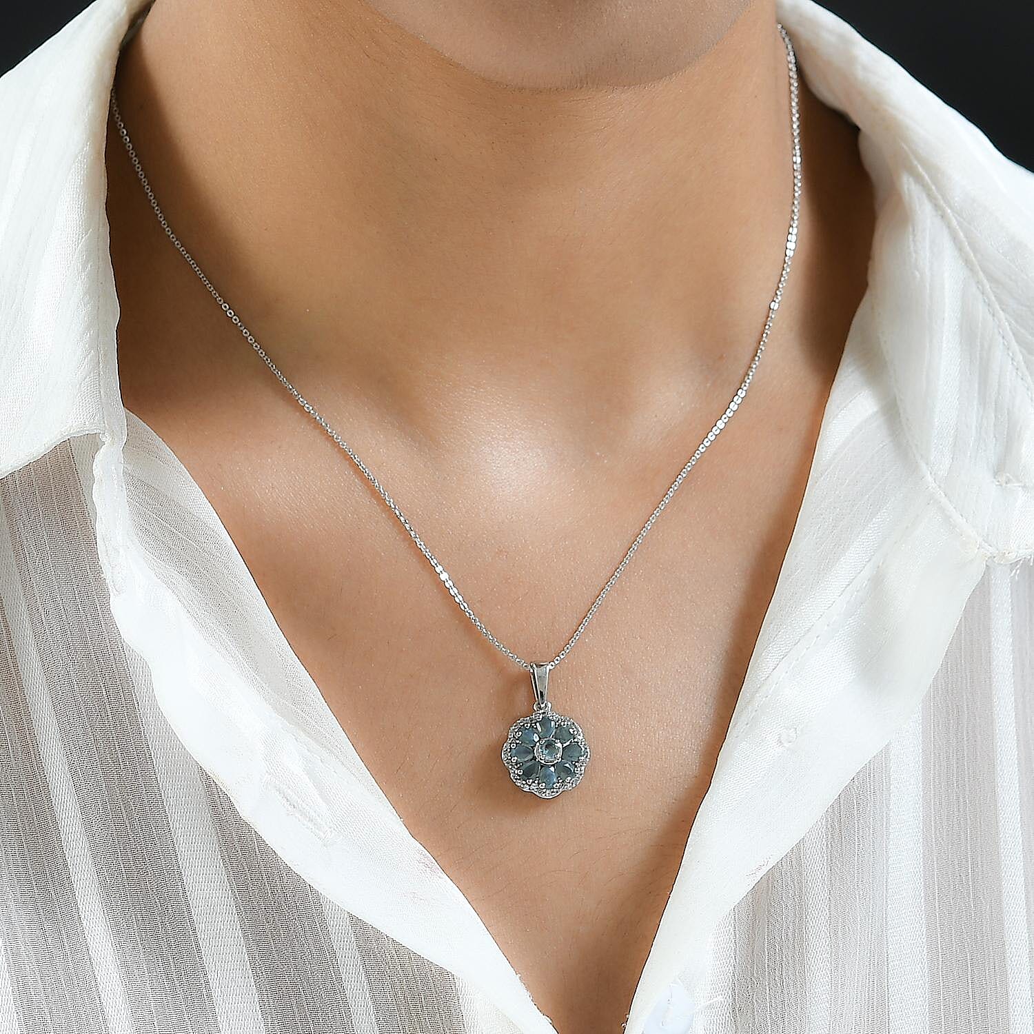 Alexandrite & Natural Zircon Cluster Pendant with Chain (Size 20) in Platinum Overlay Sterling Silver 1.91 Ct.