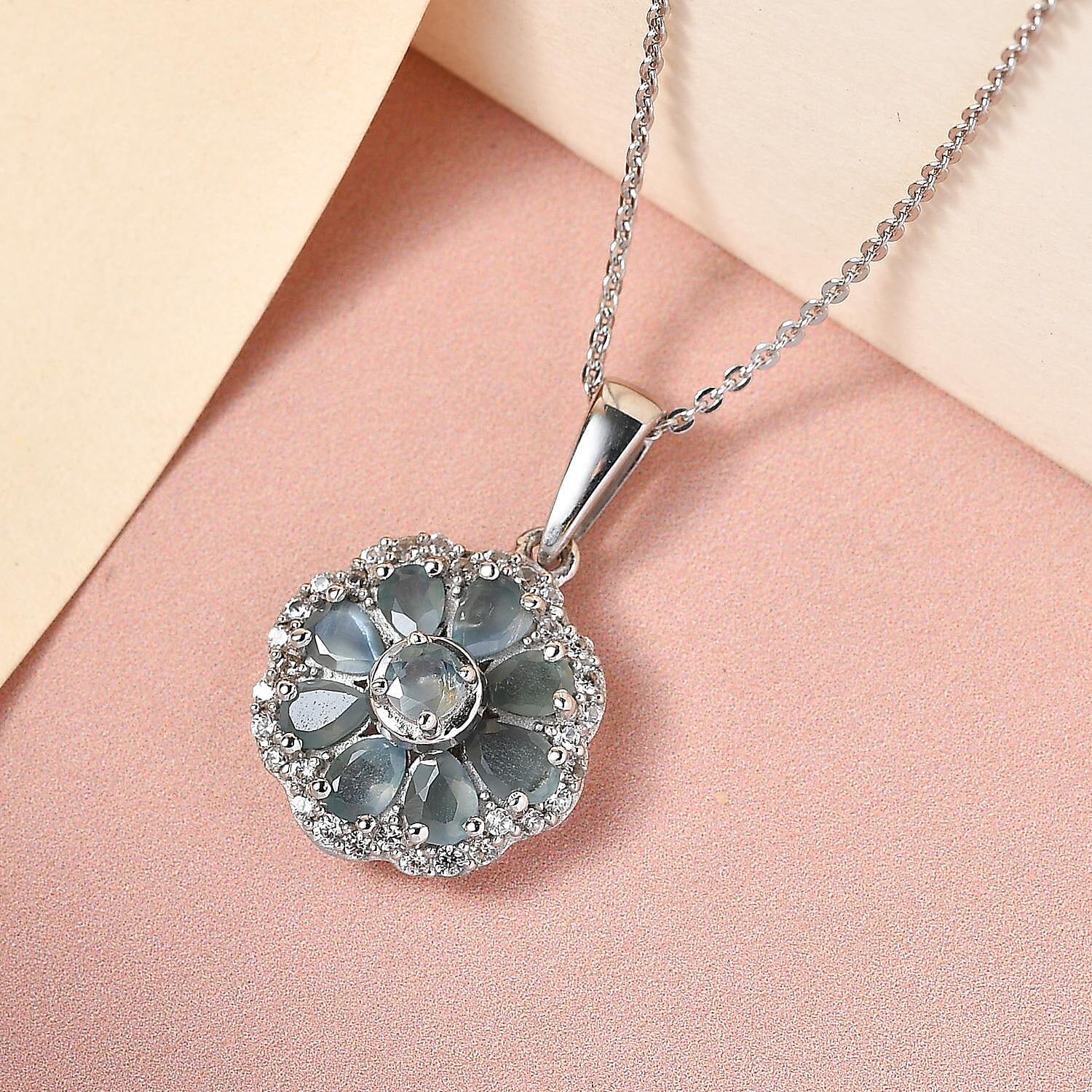 Alexandrite & Natural Zircon Cluster Pendant with Chain (Size 20) in Platinum Overlay Sterling Silver 1.91 Ct.