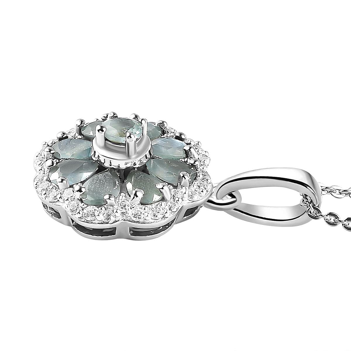 Alexandrite & Natural Zircon Cluster Pendant with Chain (Size 20) in Platinum Overlay Sterling Silver 1.91 Ct.