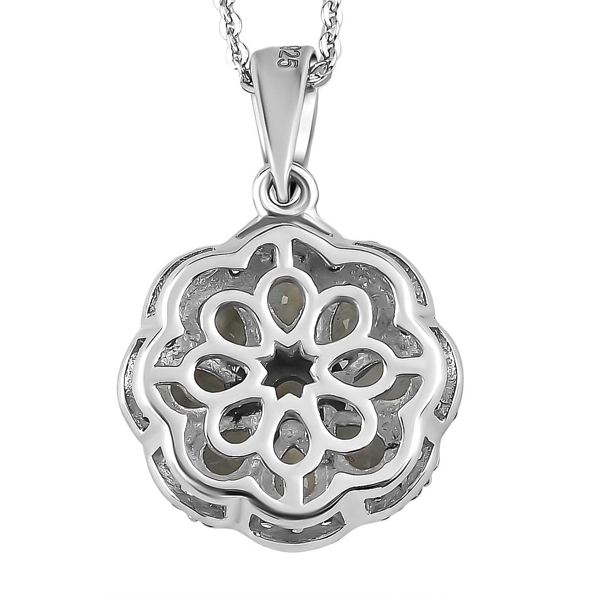 Alexandrite & Natural Zircon Cluster Pendant with Chain (Size 20) in Platinum Overlay Sterling Silver 1.91 Ct.