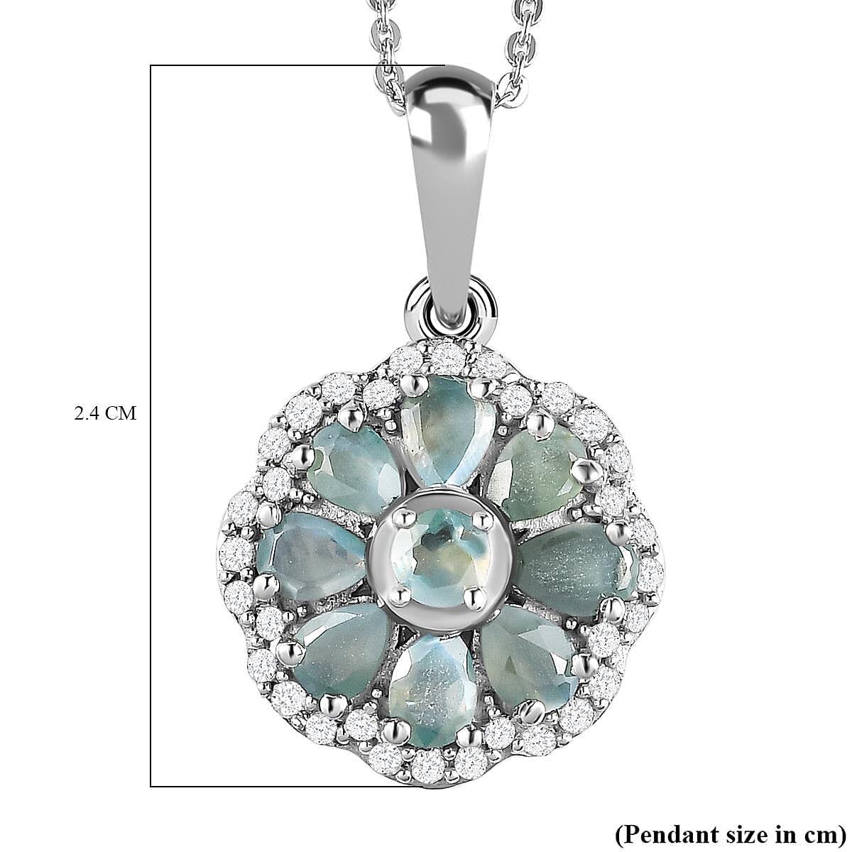 Alexandrite & Natural Zircon Cluster Pendant with Chain (Size 20) in Platinum Overlay Sterling Silver 1.91 Ct.
