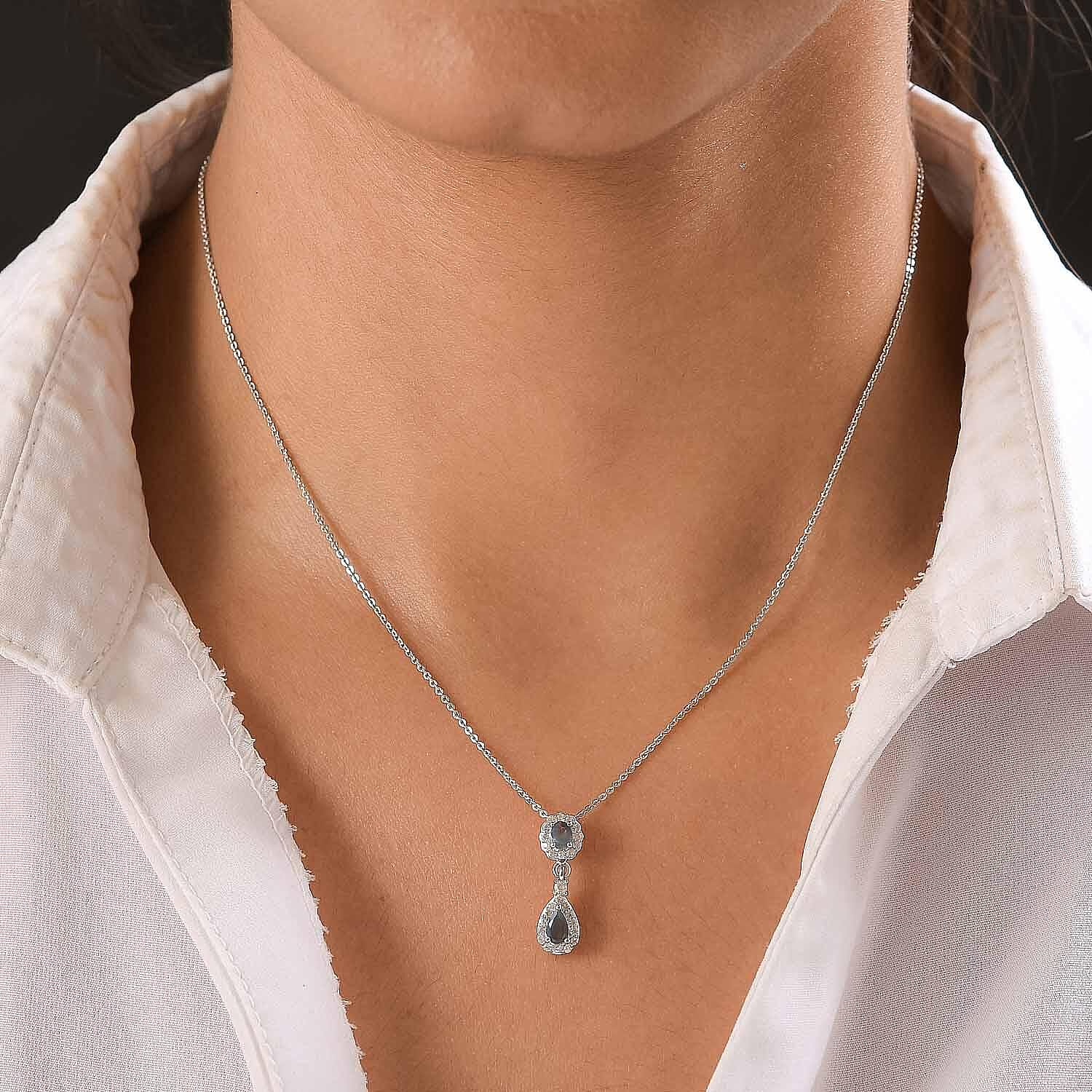 Natural Zircon Clover Pendant with Chain (Size 20) in Platinum Overlay Sterling Silver