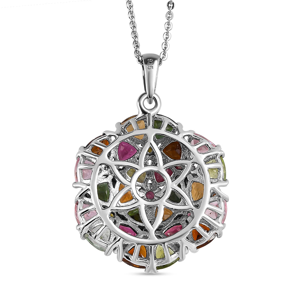 Multi-Tourmaline Cluster Pendant with Chain (Size - 20) in Platinum Overlay Sterling Silver 5.39 Ct, Silver Wt 5.31 Gms.