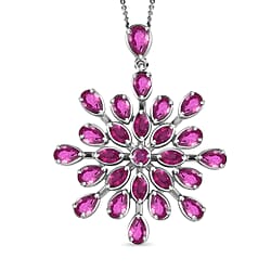 7.67 Ct. African Ruby Floral Pendant with Chain (Size - 20) in 18k Vermeil Yellow Gold Plated Sterling Silver