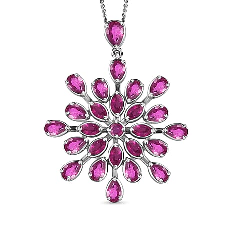 African Ruby Floral Pendant with Chain (Size 20) in Platinum Overlay Sterling Silver 10.30 Ct, Silver Wt. 5.75 Gms