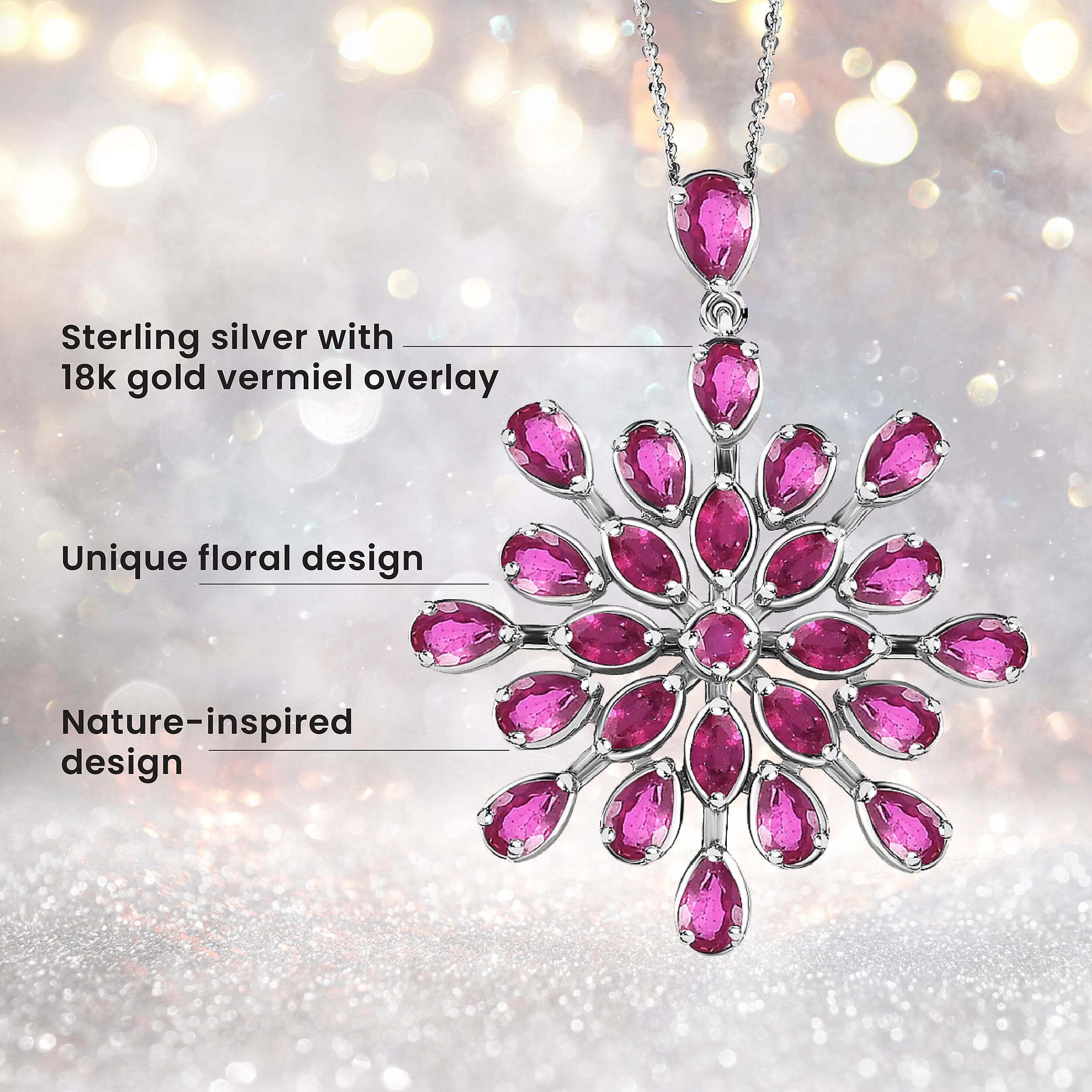 African Ruby Floral Pendant with Chain (Size 20) in Platinum Overlay Sterling Silver 10.30 Ct, Silver Wt. 5.75 Gms