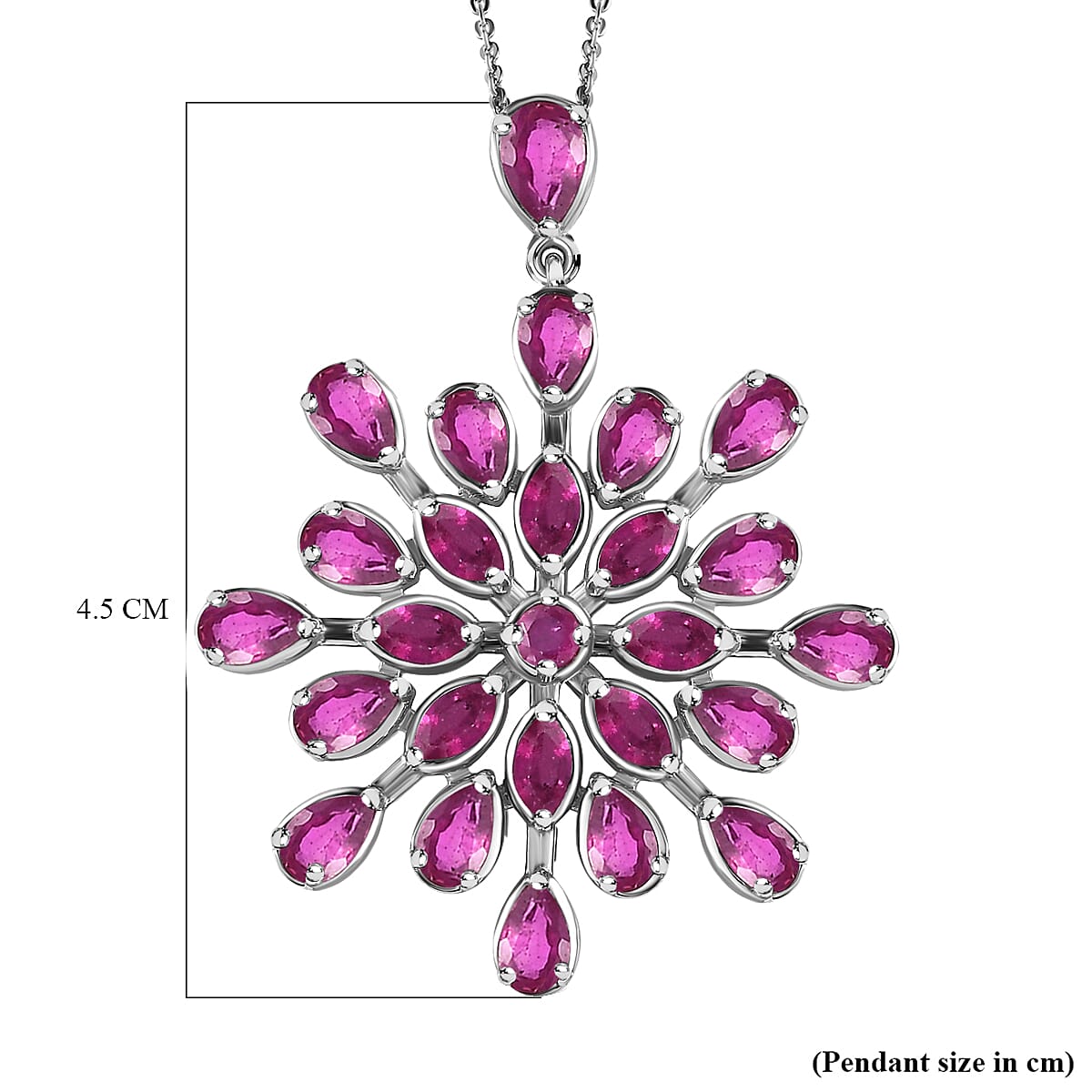 African Ruby Floral Pendant with Chain (Size 20) in Platinum Overlay Sterling Silver 10.30 Ct, Silver Wt. 5.75 Gms